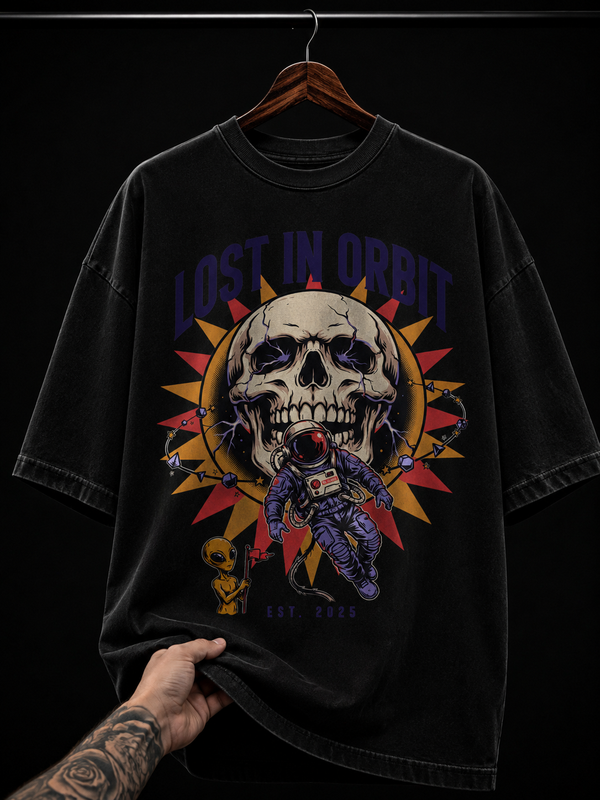 Lost In Orbit Skull & Astronaut Graphic T-Shirt | Cosmic Space Grunge Oversized Tee