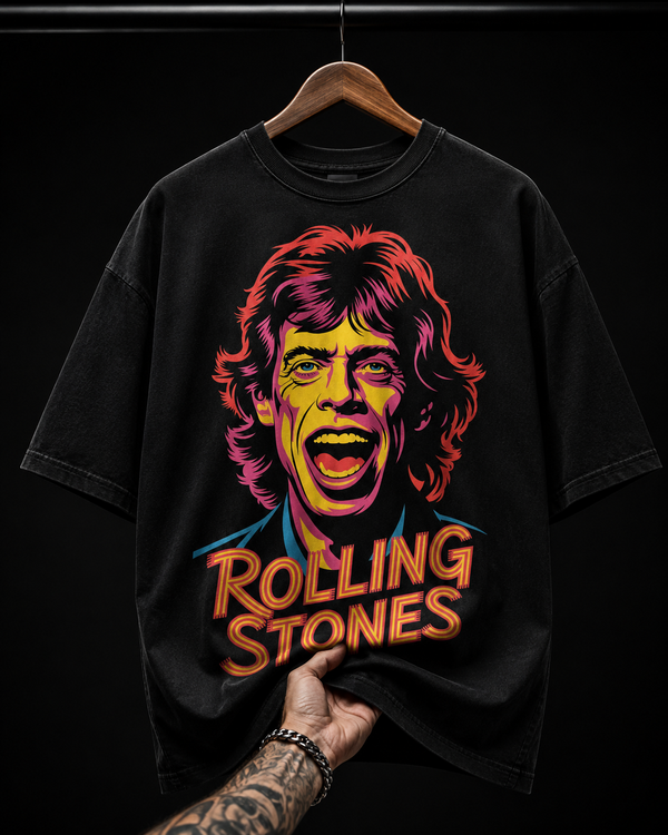 The Rolling Stones Neon Portrait Graphic T-Shirt | Vintage Rock Band Oversized Tee