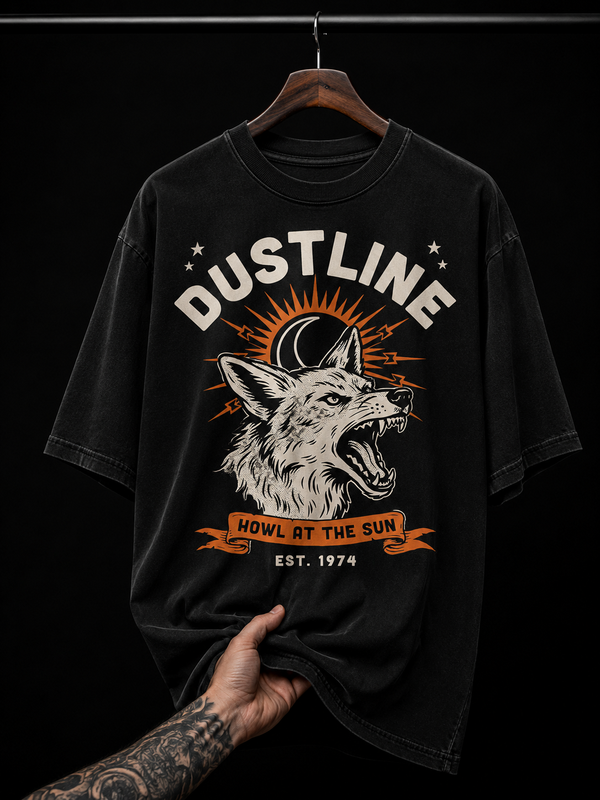 Dustline Howl At The Sun Wolf Graphic T-Shirt | Vintage Grunge Oversized Tee