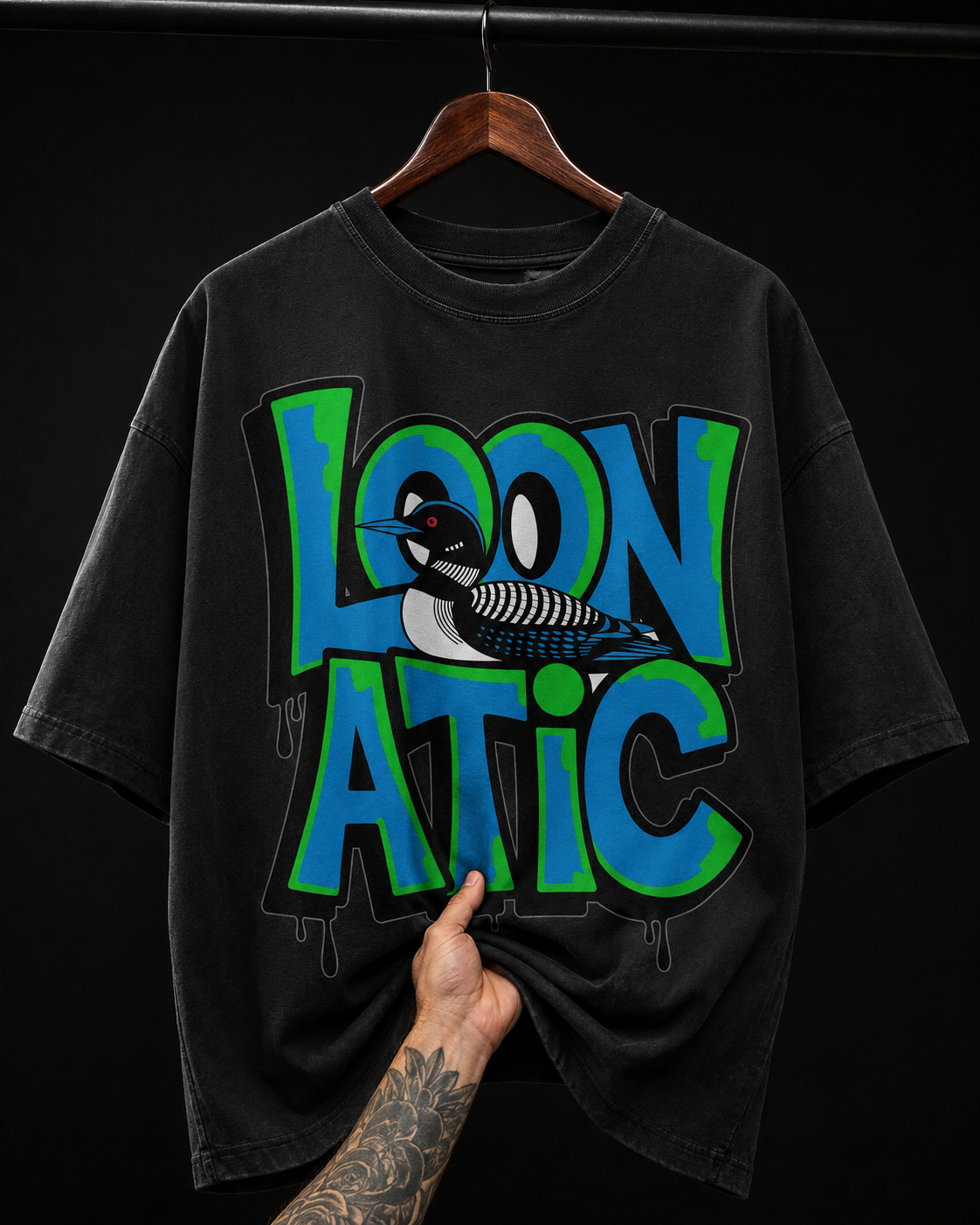 Loonatic Bird Graffiti Typography Graphic T-Shirt | Edgy Streetwear Oversized Tee