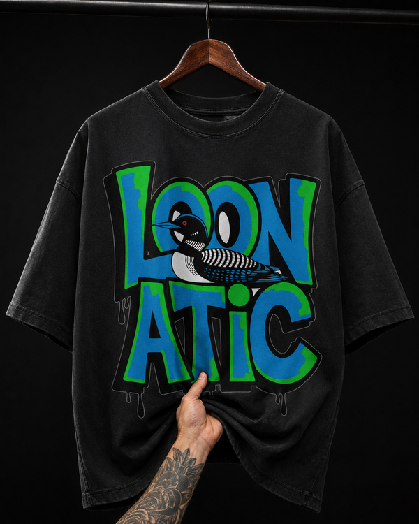 Loonatic Bird Graffiti Typography Graphic T-Shirt | Edgy Streetwear Oversized Tee