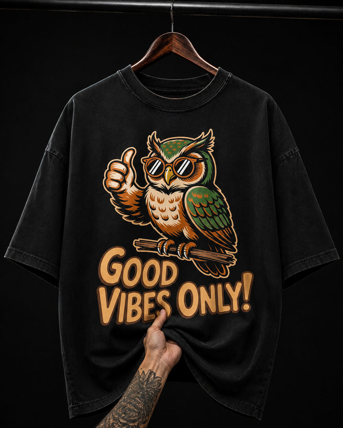 Good Vibes Only Cool Owl Graphic T-Shirt | Retro Casual Oversized Tee