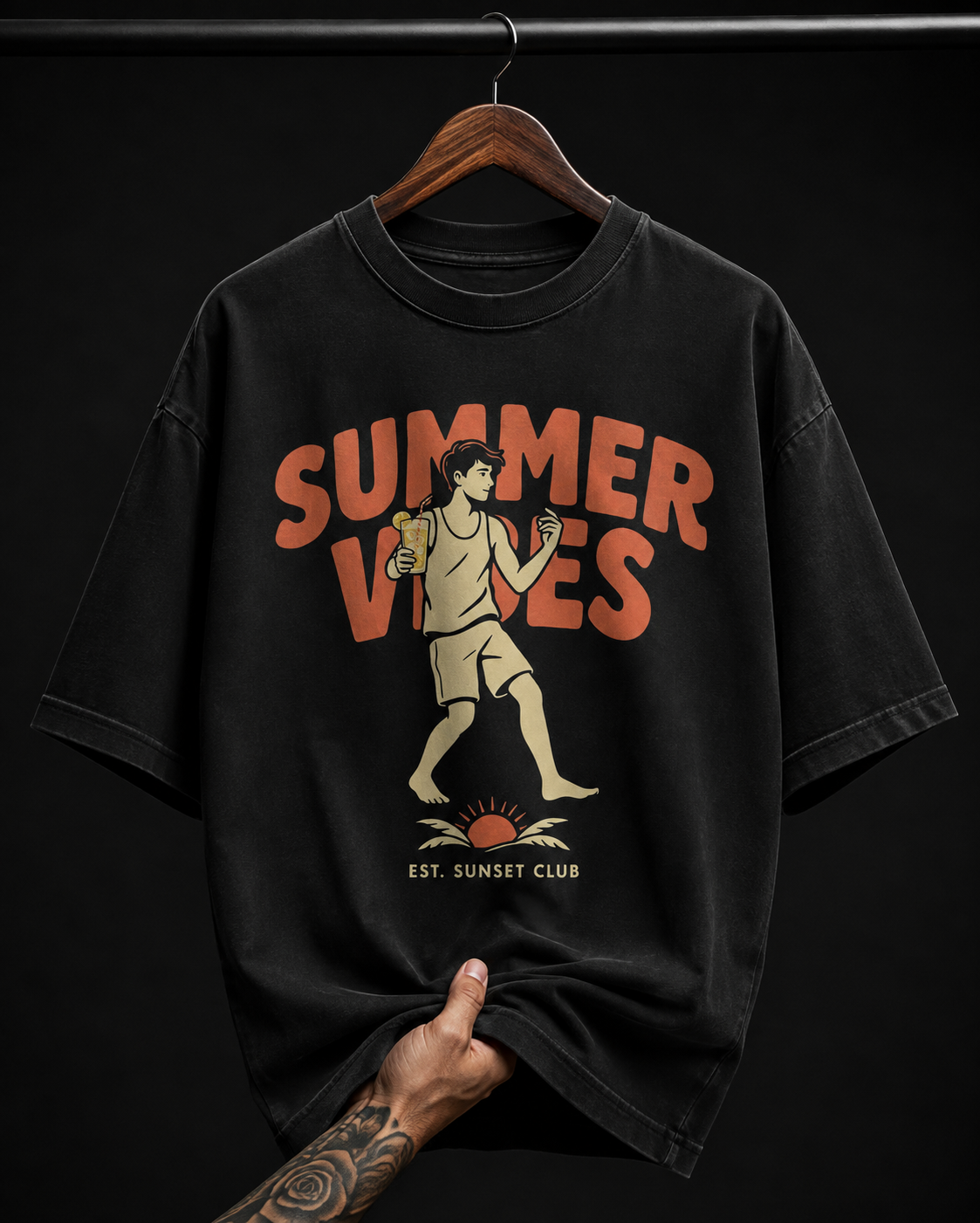 Summer Vibes Sunset Club Graphic T-Shirt | Retro Beach & Vacation Oversized Tee