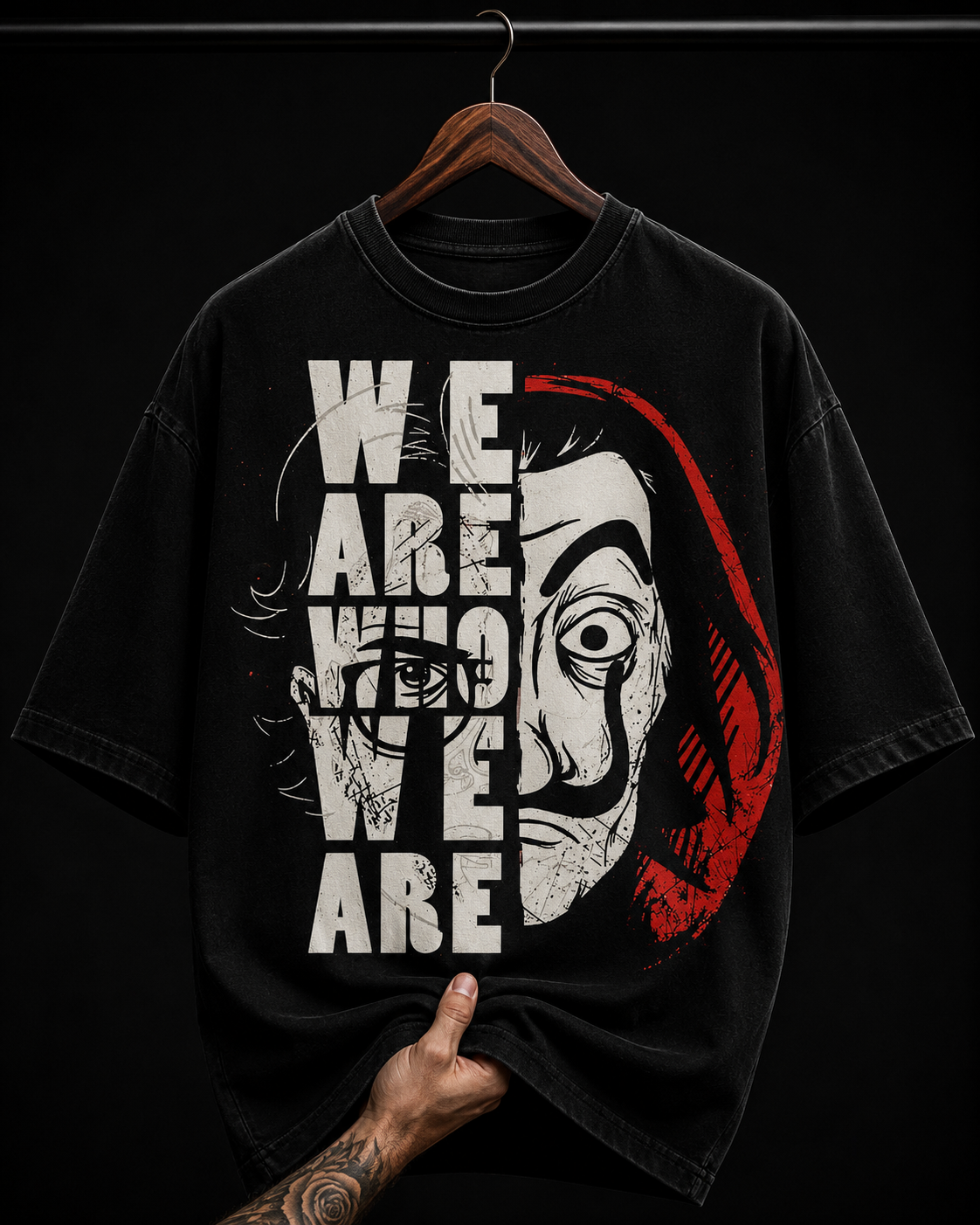 We Are Who We Are Dali Mask Graphic T-Shirt | Crime Drama Oversized Tee
