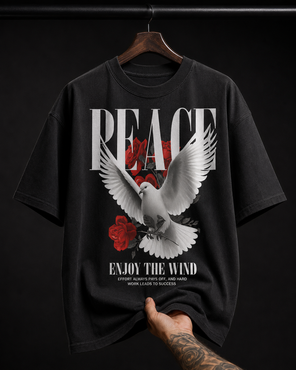 Peace Dove & Red Roses Graphic T-Shirt | Vintage Grunge Oversized Tee