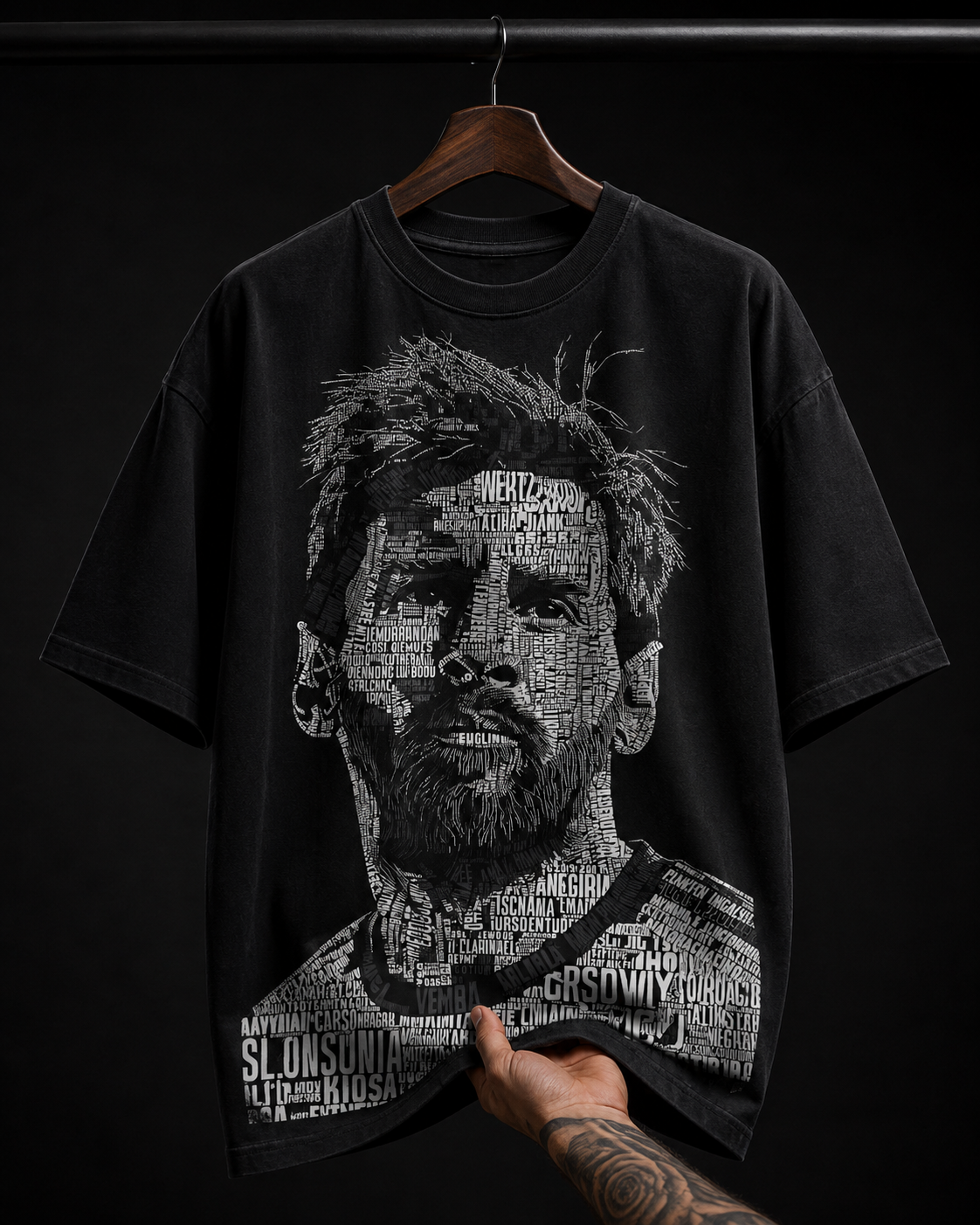 Legendary Football Player Typographic Portrait Graphic T-Shirt | Streetwear Oversized Tee