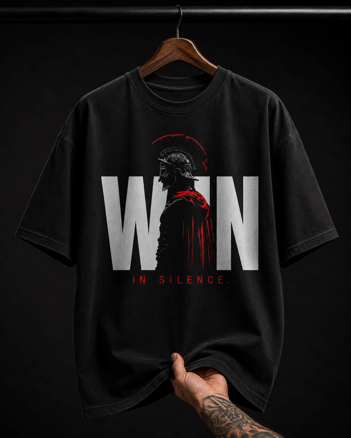 Win In Silence Spartan Warrior Graphic T-Shirt | Motivational Streetwear Oversized Tee