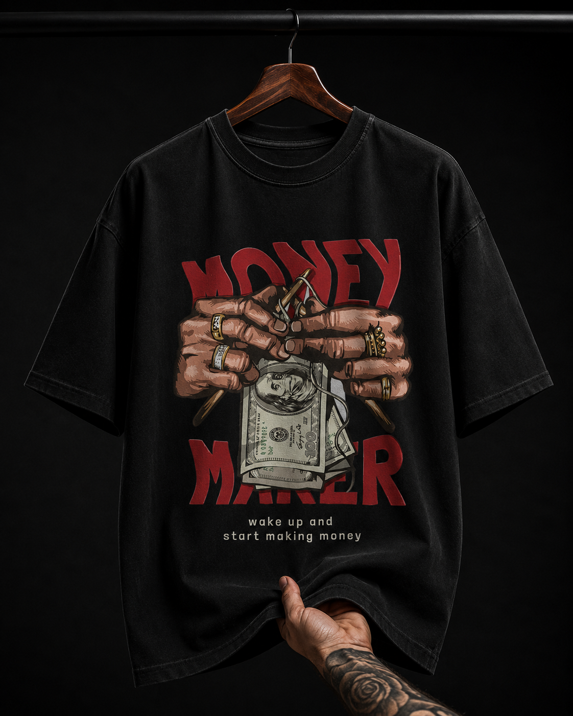 Money Maker Hands Graphic T-Shirt | Hustle Culture Urban Streetwear Oversized Tee