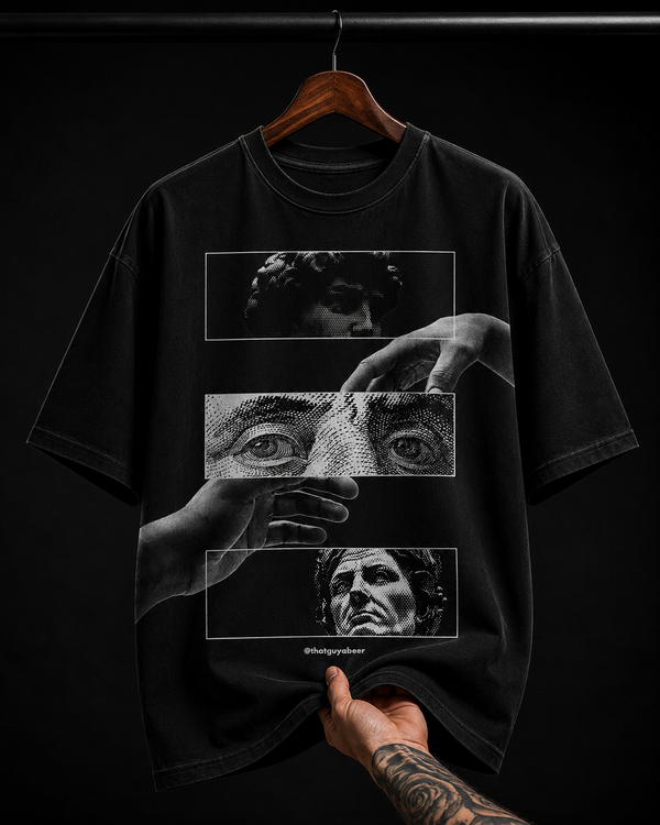 Cinematic Classical Frames & Hands Graphic T-Shirt | Dark Grunge Oversized Tee