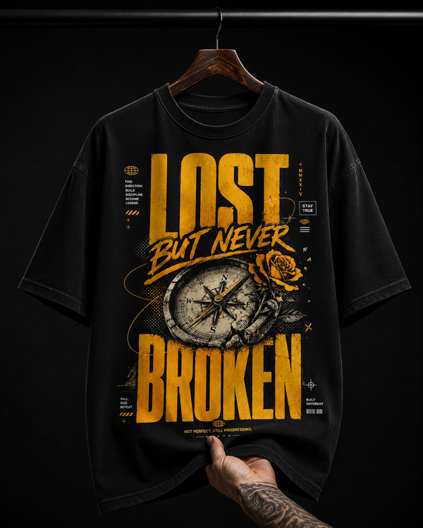 Lost But Never Broken Compass & Rose Graphic T-Shirt | Grunge Streetwear Oversized Tee