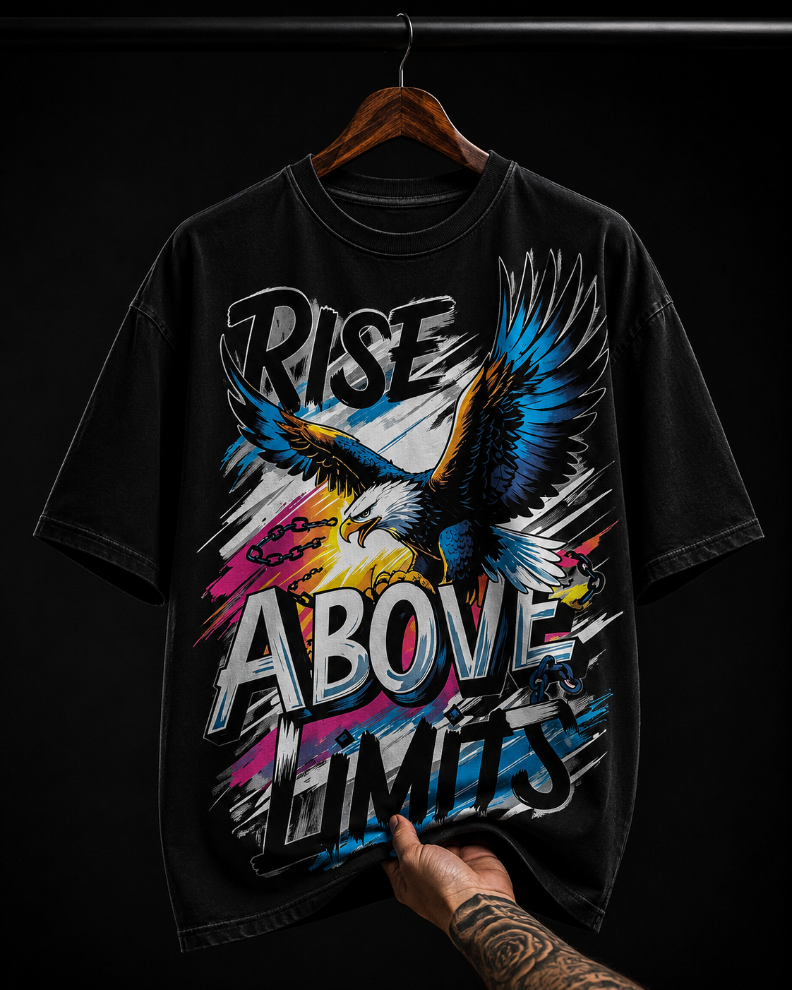 Rise Above Limits Eagle Graphic T-Shirt | Motivational Streetwear Oversized Tee
