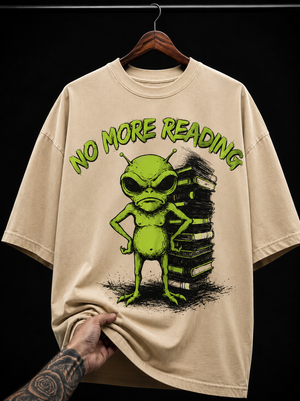No More Reading Alien and Books graphic T-shirt