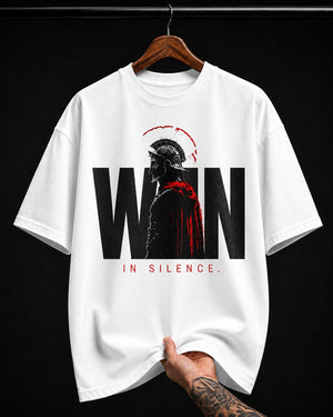 Win In Silence Spartan Warrior graphic T-shirt