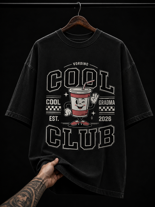 Cool Club Retro Cartoon Drink Graphic T-Shirt | Vintage Streetwear Oversized Tee
