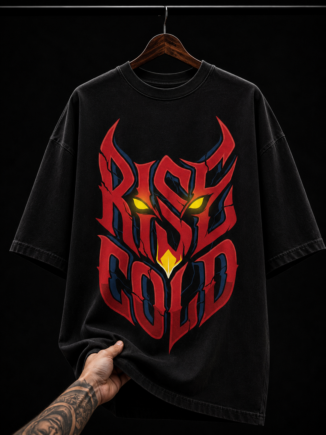 Rise Cold Spiked Typography Graphic T-Shirt | Edgy Metal Streetwear Oversized Tee