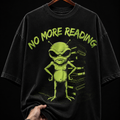 No More Reading Alien & Books Graphic T-Shirt | Funny Retro Sci-Fi Oversized Tee