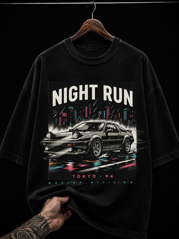 Night Run Tokyo 94 JDM Car Graphic T-Shirt | Retro Street Racing Oversized Tee