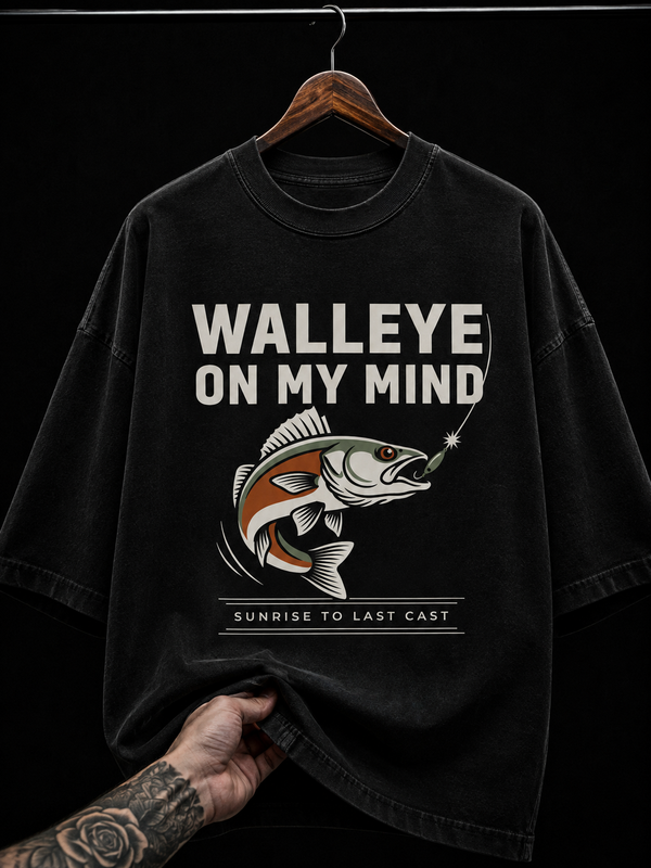 Walleye On My Mind Fishing Graphic T-Shirt | Vintage Outdoor Oversized Tee