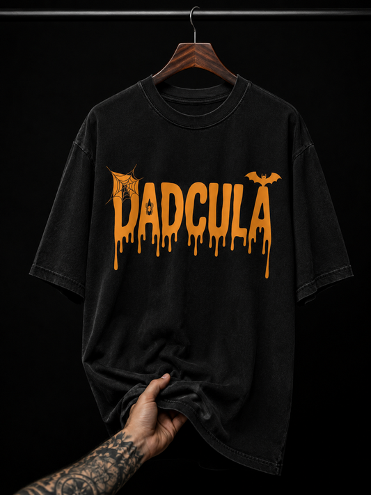 Dadcula Spooky Vampire Typography Graphic T-Shirt | Funny Horror Grunge Oversized Tee