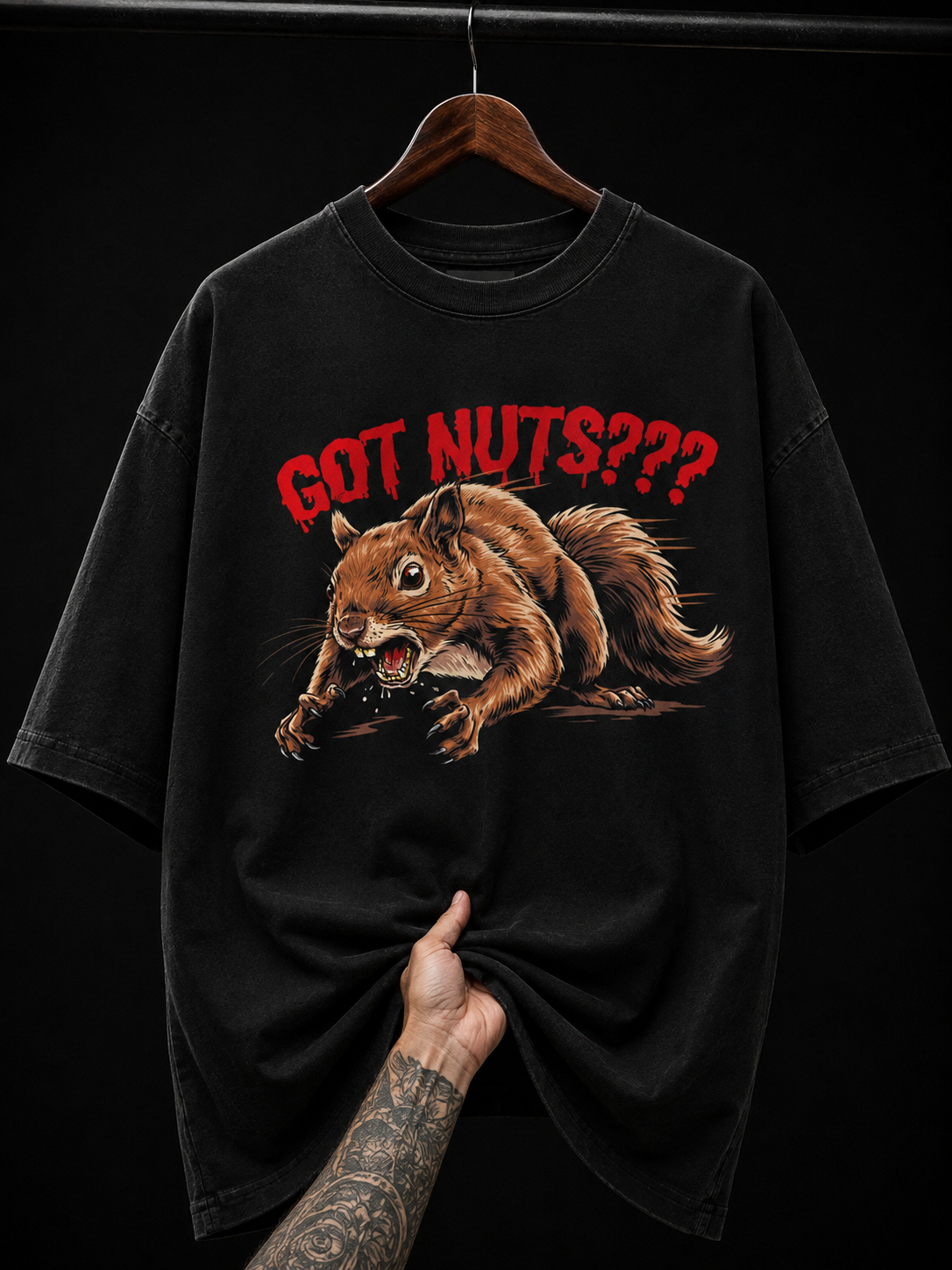 Got Nuts Funny Squirrel Graphic T-Shirt | Sarcastic Meme Grunge Oversized Tee