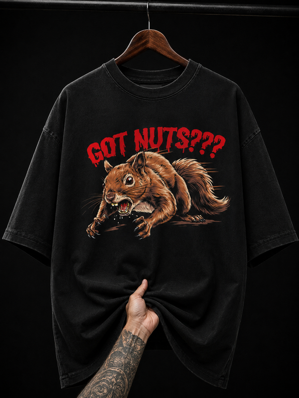 Got Nuts Funny Squirrel Graphic T-Shirt | Sarcastic Meme Grunge Oversized Tee