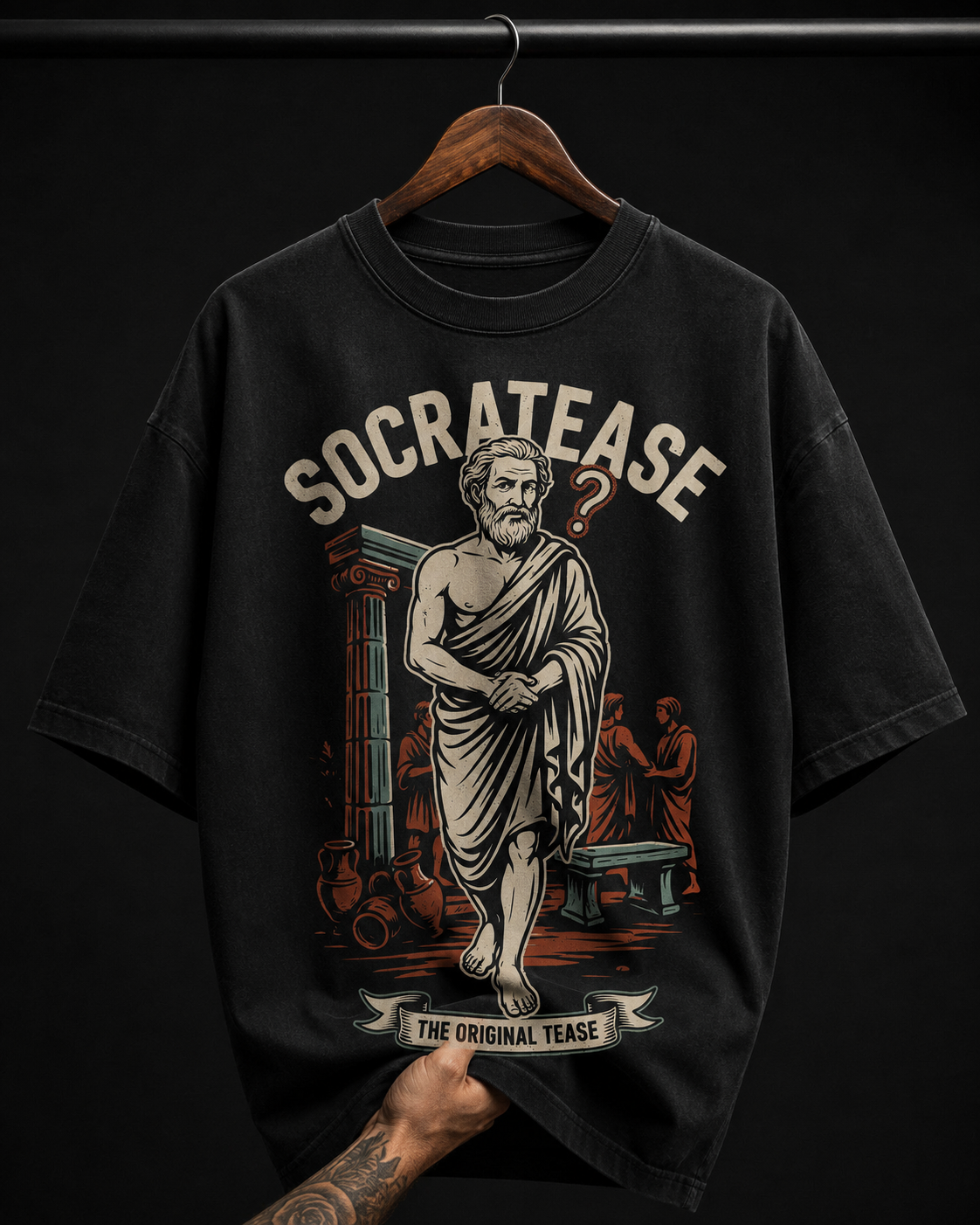 Socratease Philosophy Graphic T-Shirt | Vintage Greek Philosopher Retro Oversized Tee