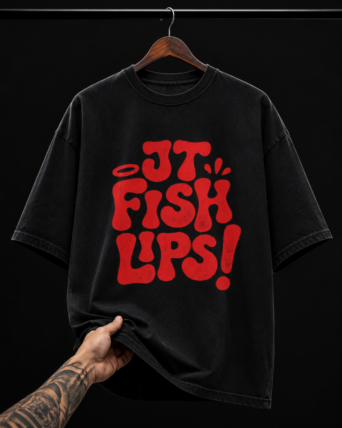 JT Fish Lips Retro Bubble Typography Graphic T-Shirt | Indie Streetwear Oversized Tee