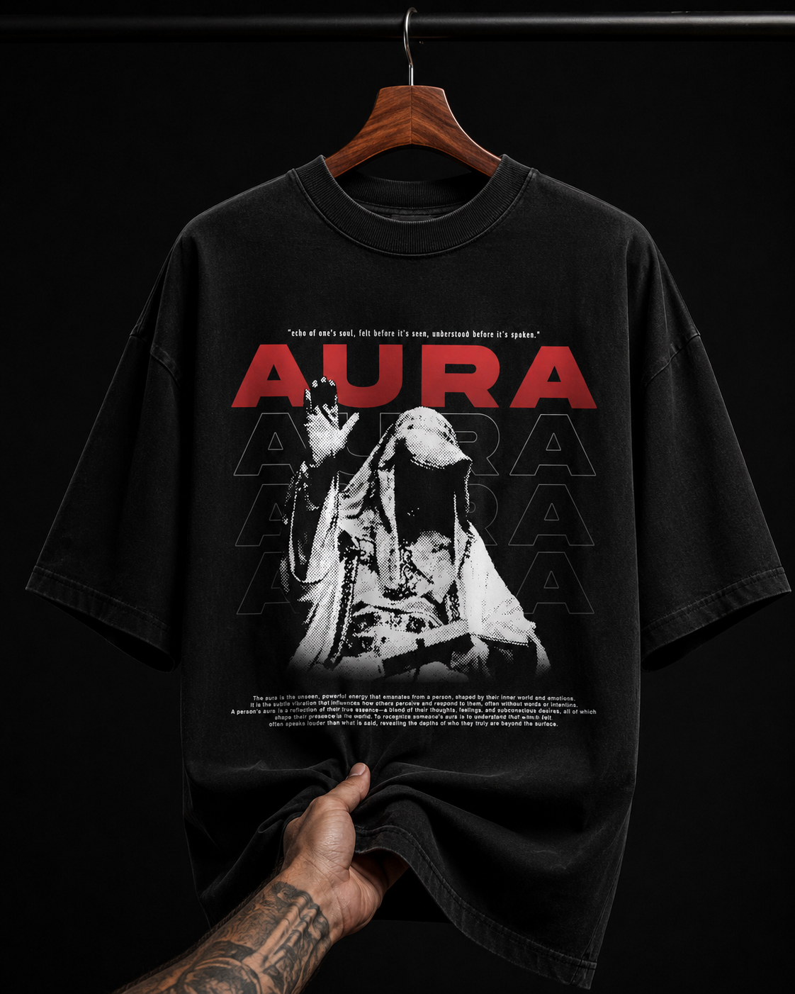 Aura Hooded Figure Graphic T-Shirt | Dark Streetwear Oversized Tee