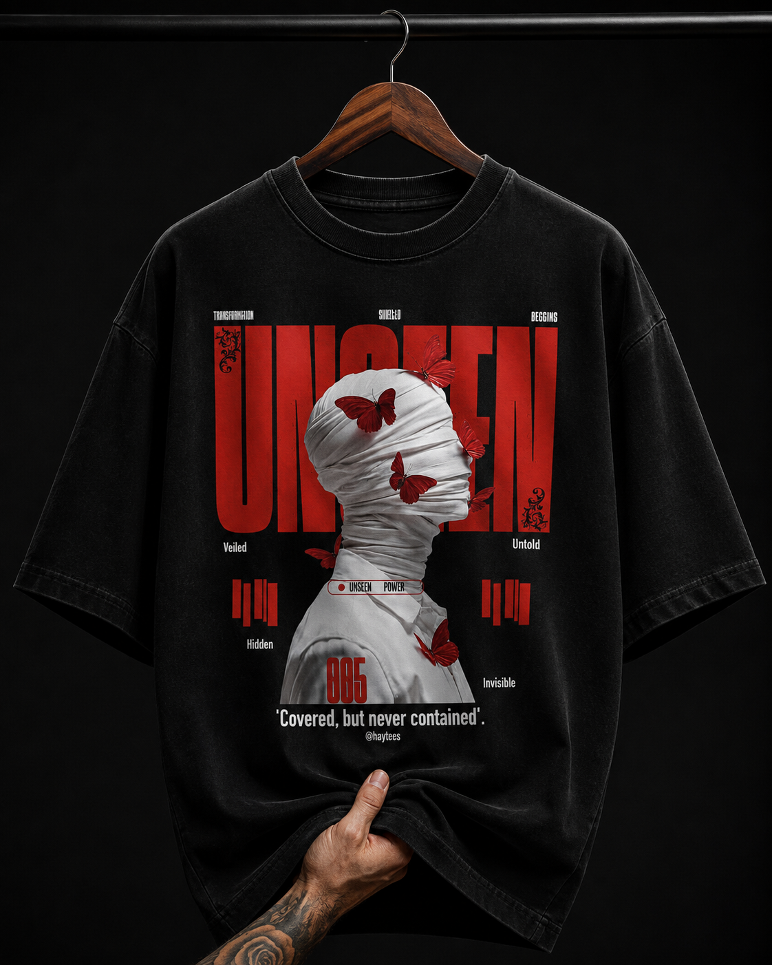 Unseen Bandaged Head & Butterflies Graphic T-Shirt | Dark Alternative Grunge Oversized Tee