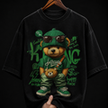 King Teddy Bear Green Hypebeast Graphic T-Shirt | Urban Streetwear Oversized Tee