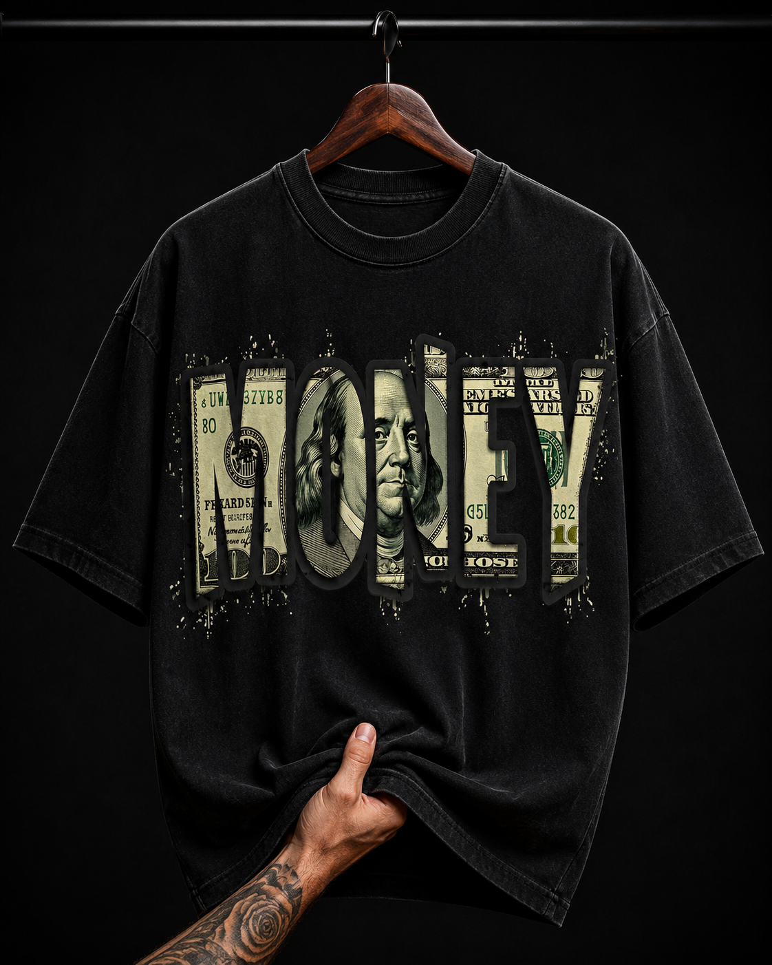 Money Dollar Bill Typography Graphic T-Shirt | Cash Culture Streetwear Oversized Tee