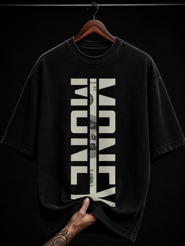 Vertical Money Typography Graphic T-Shirt | Minimalist Streetwear Oversized Tee