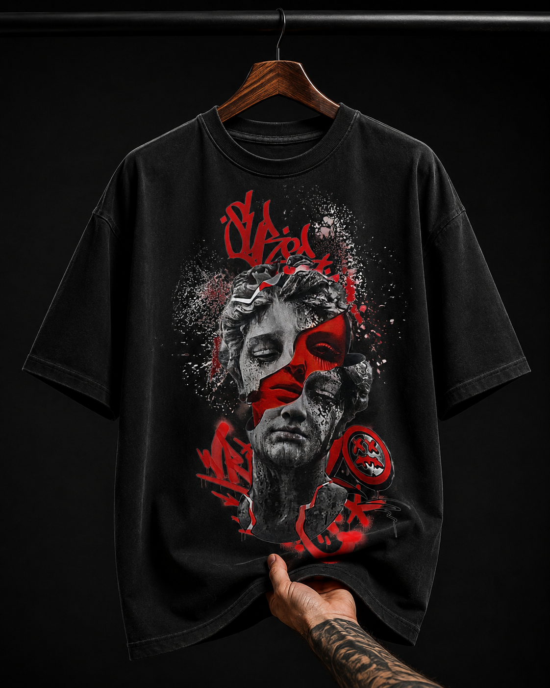 Fractured Classical Statue Graphic T-Shirt | Grunge Aesthetic Streetwear Oversized Tee