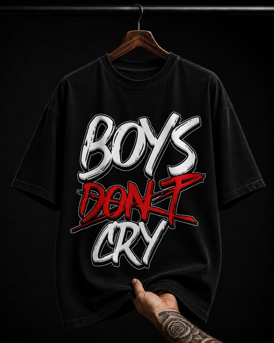 Boys Don't Cry Graffiti Typography Graphic T-Shirt | Edgy Streetwear Oversized Tee