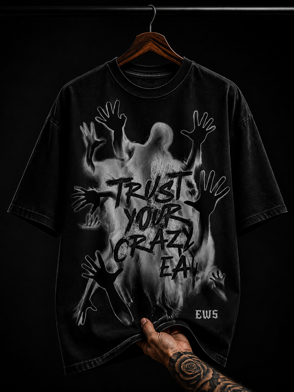 Trust Your Crazy Multi-Hand Ghost Graphic T-Shirt | Dark Grunge Streetwear Oversized Tee