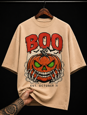 Boo Spooky Pumpkin and Skeleton graphic T-shirt