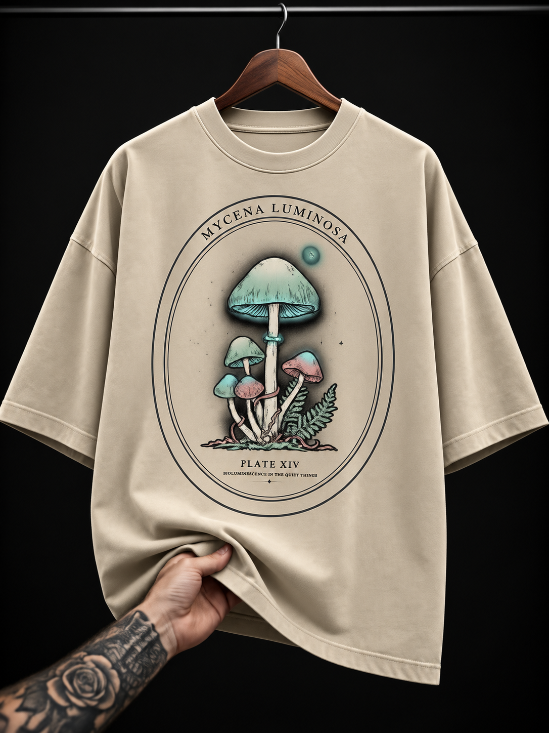 Mycena Luminosa Glowing Mushroom graphic T-shirt