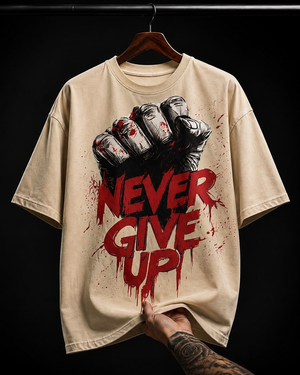 Never Give Up Punch Fist graphic T-shirt