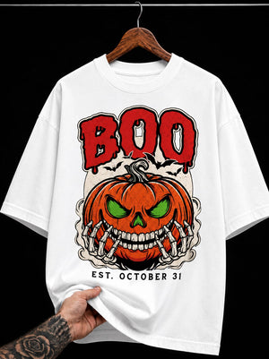 Boo Spooky Pumpkin and Skeleton graphic T-shirt