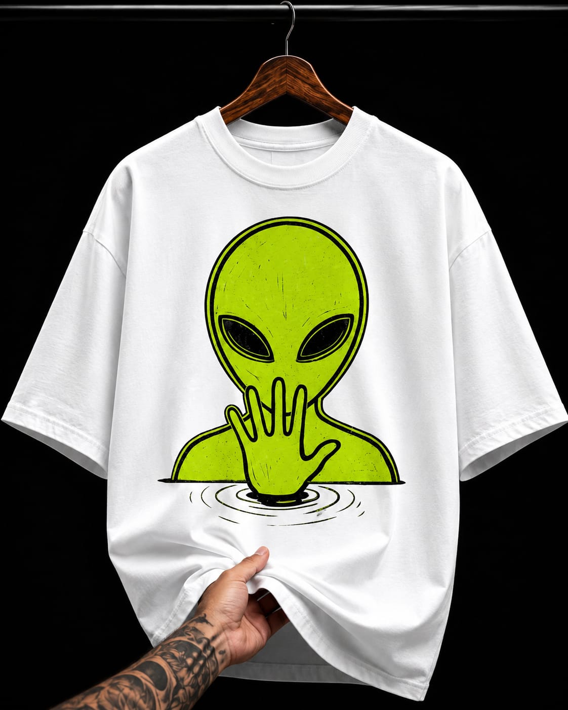 Glowing Alien Hand Ripple graphic T-shirt
