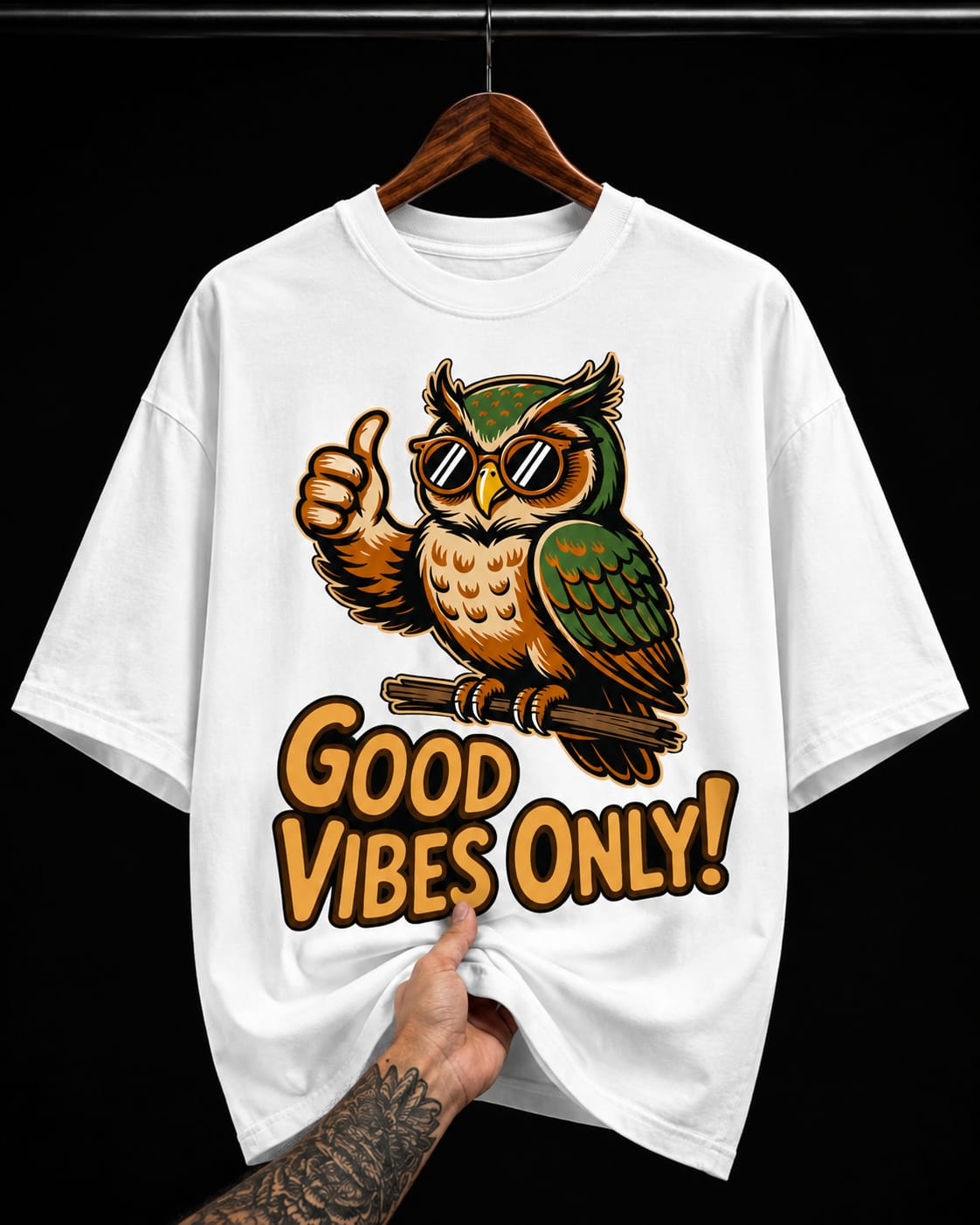 Good Vibes Only Cool Owl graphic T-shirt