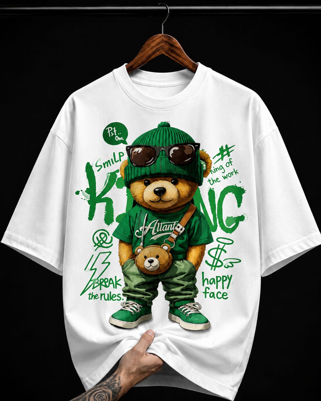 King Teddy Bear Green graphic T-shirt