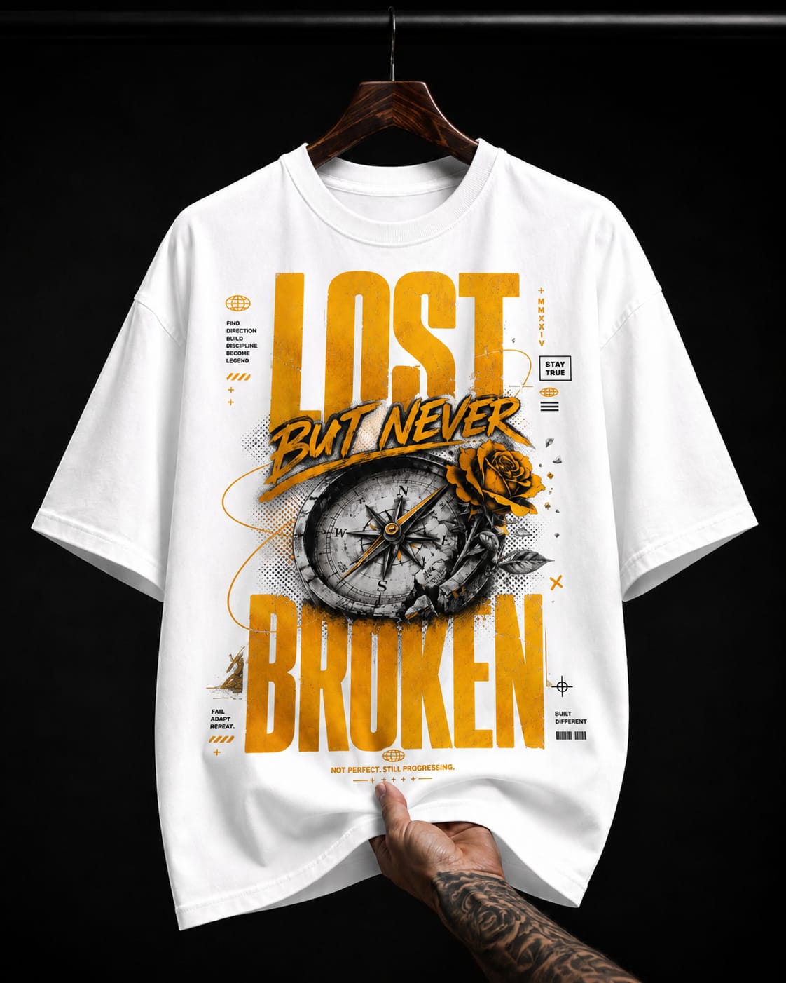 Lost But Never Broken Compass and Rose graphic T-shirt