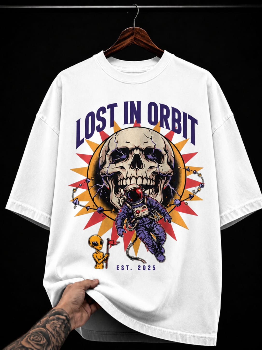 Lost In Orbit Skull Astronaut graphic T-shirt