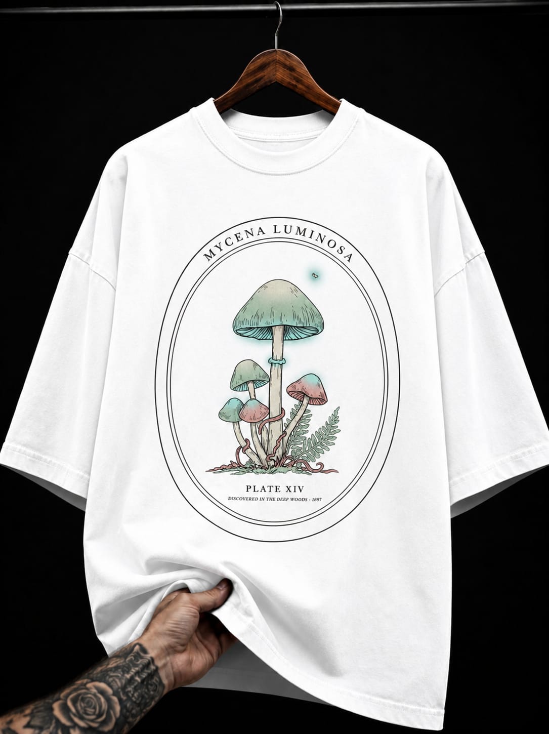 Mycena Luminosa Glowing Mushroom graphic T-shirt