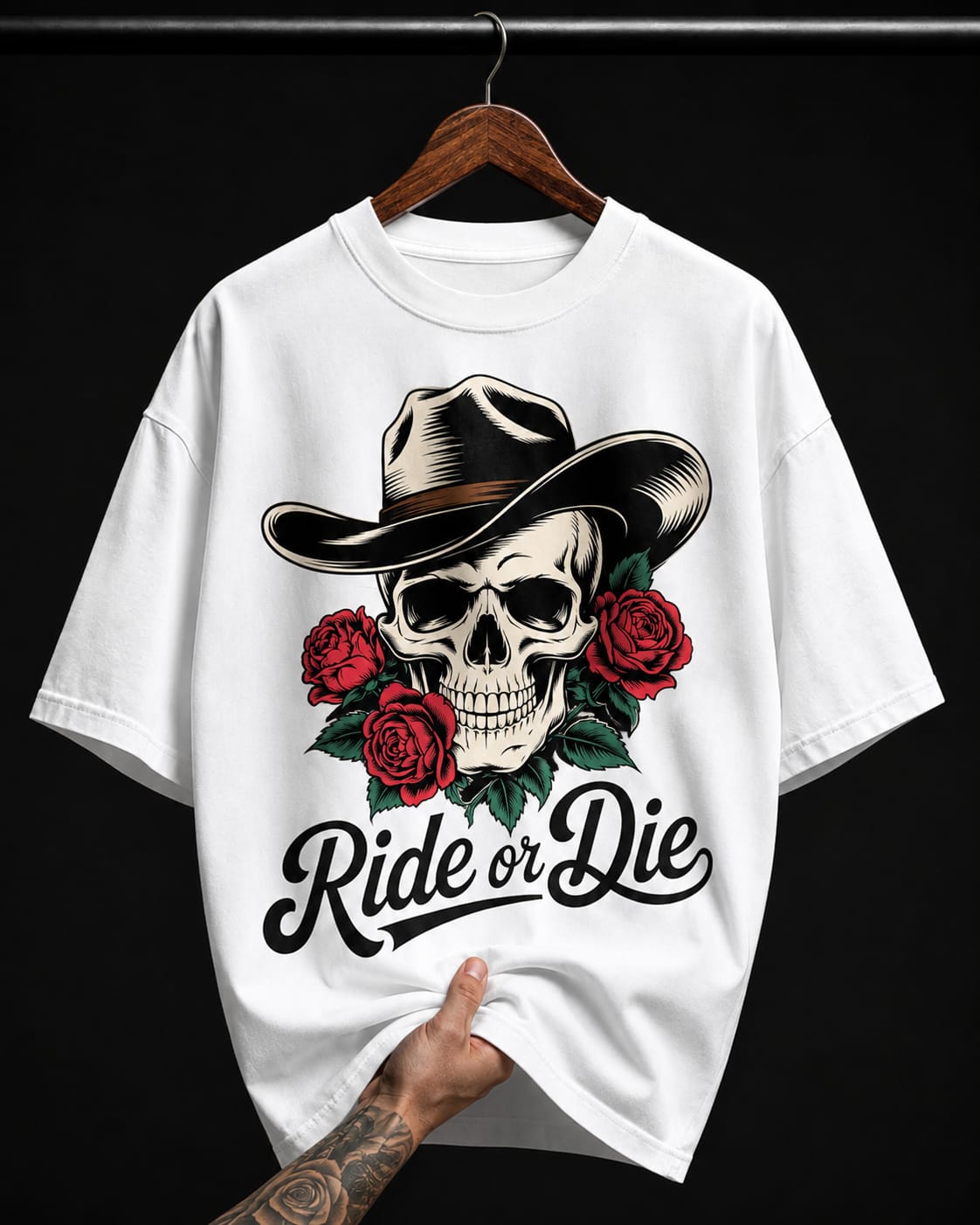 Cowboy Skull and Roses graphic T-shirt