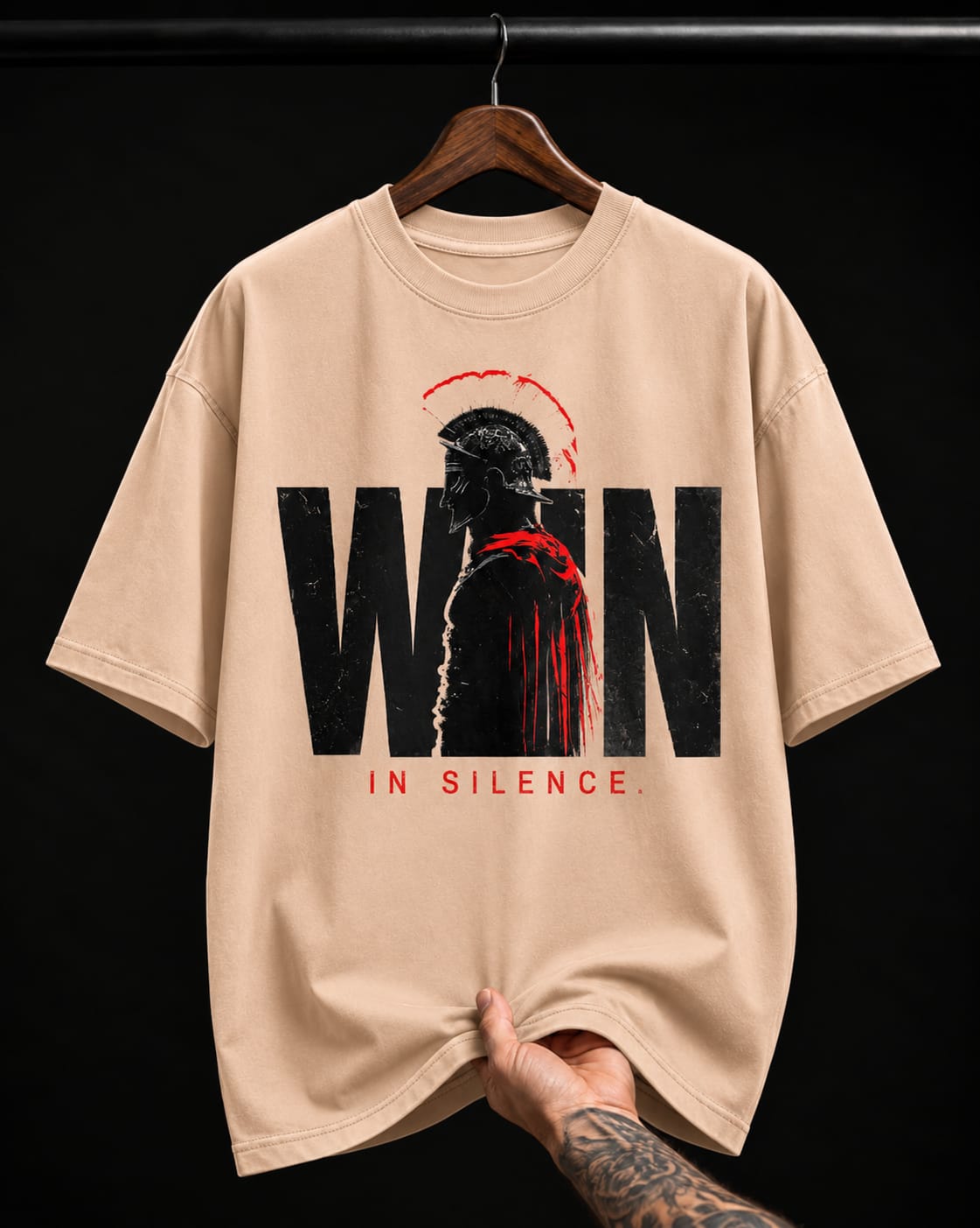 Win In Silence Spartan Warrior graphic T-shirt
