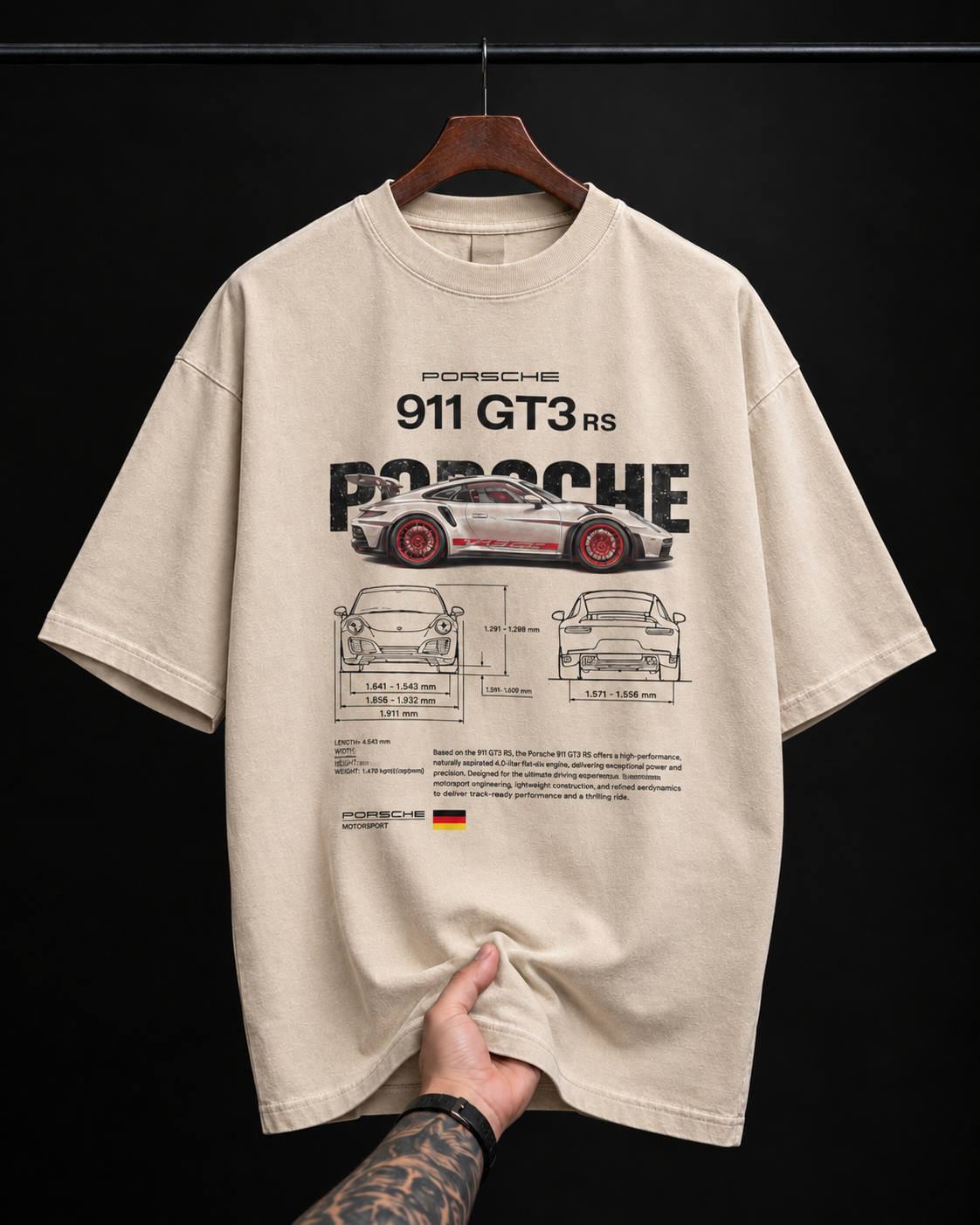 Porsche 911 GT3 RS Blueprint Graphic T-Shirt - Oversized Streetwear