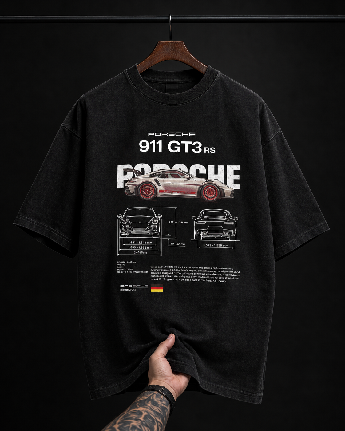 Porsche 911 GT3 RS Blueprint Graphic T-Shirt - Oversized Streetwear